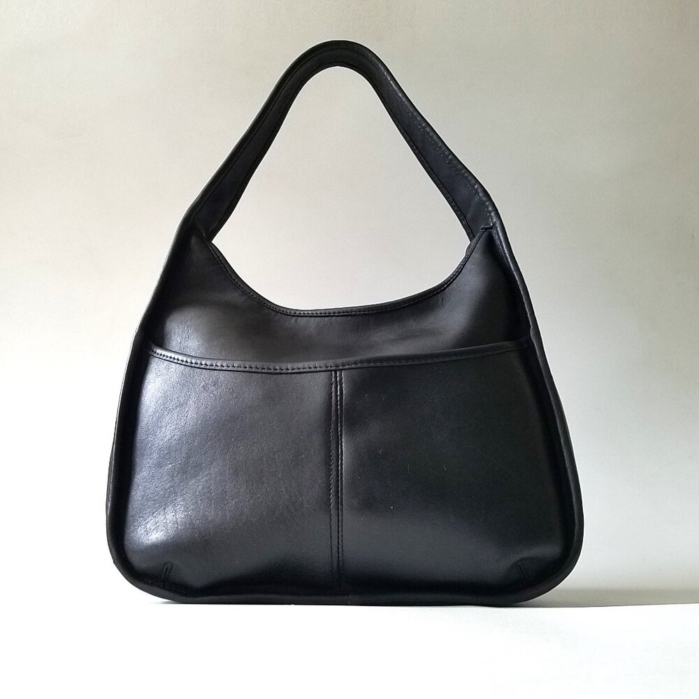 Vintage Genuine Leather Pocket Zip Shoulder Bag Black